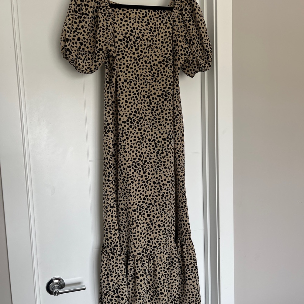Elegant Black and Tan Polka Dot Dress
